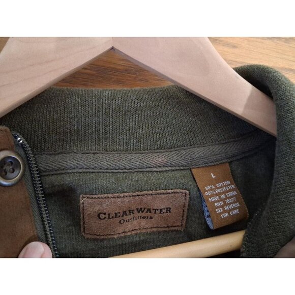 Clearwater Outfitters Olive Green Pullover Sweatshirt With Suede Accents & Elbow - Picture 2 of 6